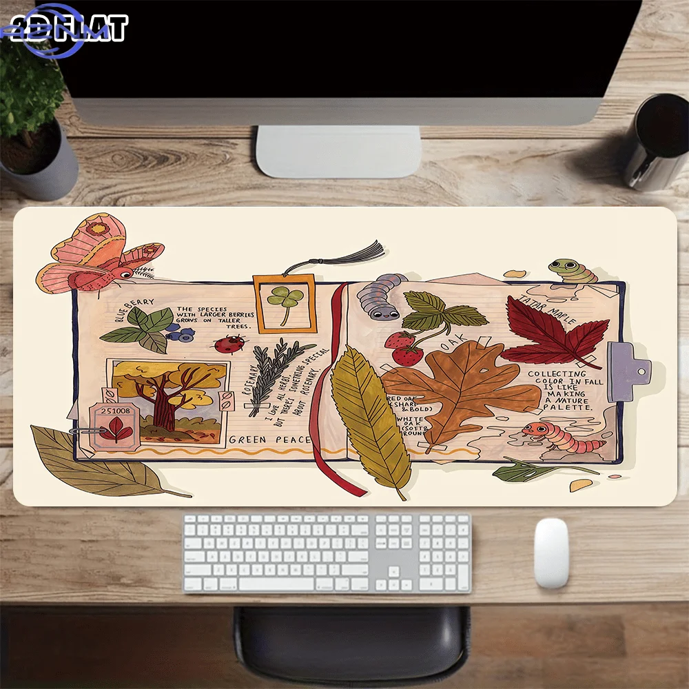 1pc Vintage Animal And Plant Collage Pattern Mouse Pad, Extended Non-Slip Desk Mat for Keyboard And Mouse, Precision Sewn Edge T