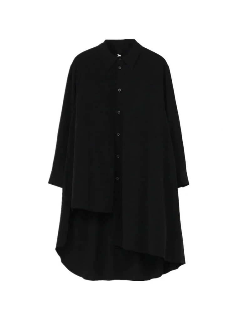 

24Asymmetric Length Shirts Unisex Dark Japan Style Original Black Shirts & Blouses For Women Homme Oversize Shirt YAMAMOTO-Style