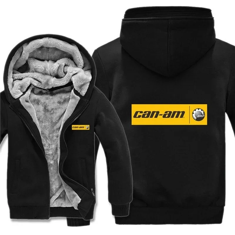 Can Am Logo Stripe Brp Team Hoodies Mens Zipper Coat Fleece Thicken Can Am Sweatshirt Pullover