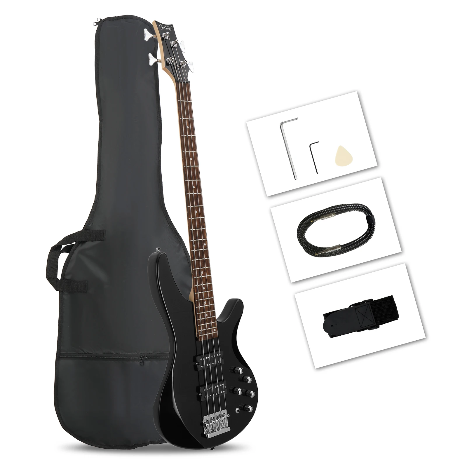 44 Inch GIB 4 String H-H Pickup Laurel Wood Fingerboard Electric Bass Guitar with Bag and other Accessories Black