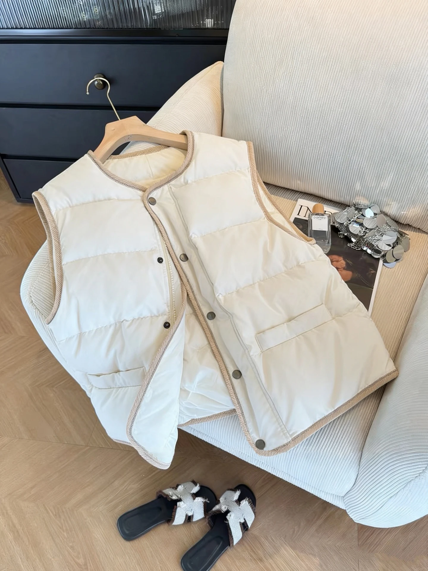 

Korean Sle Casual round Ne Color Blo Simple Men's Vest Jaet Autumn Winter Versatile Comfortable Warmth Single Button