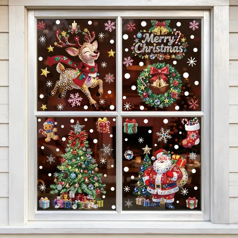 2Pcs/Set Christmas Tree Snowman Window Stickers Christmas Removable Glass Decorations Living Room New Year Home Art Wallpaper