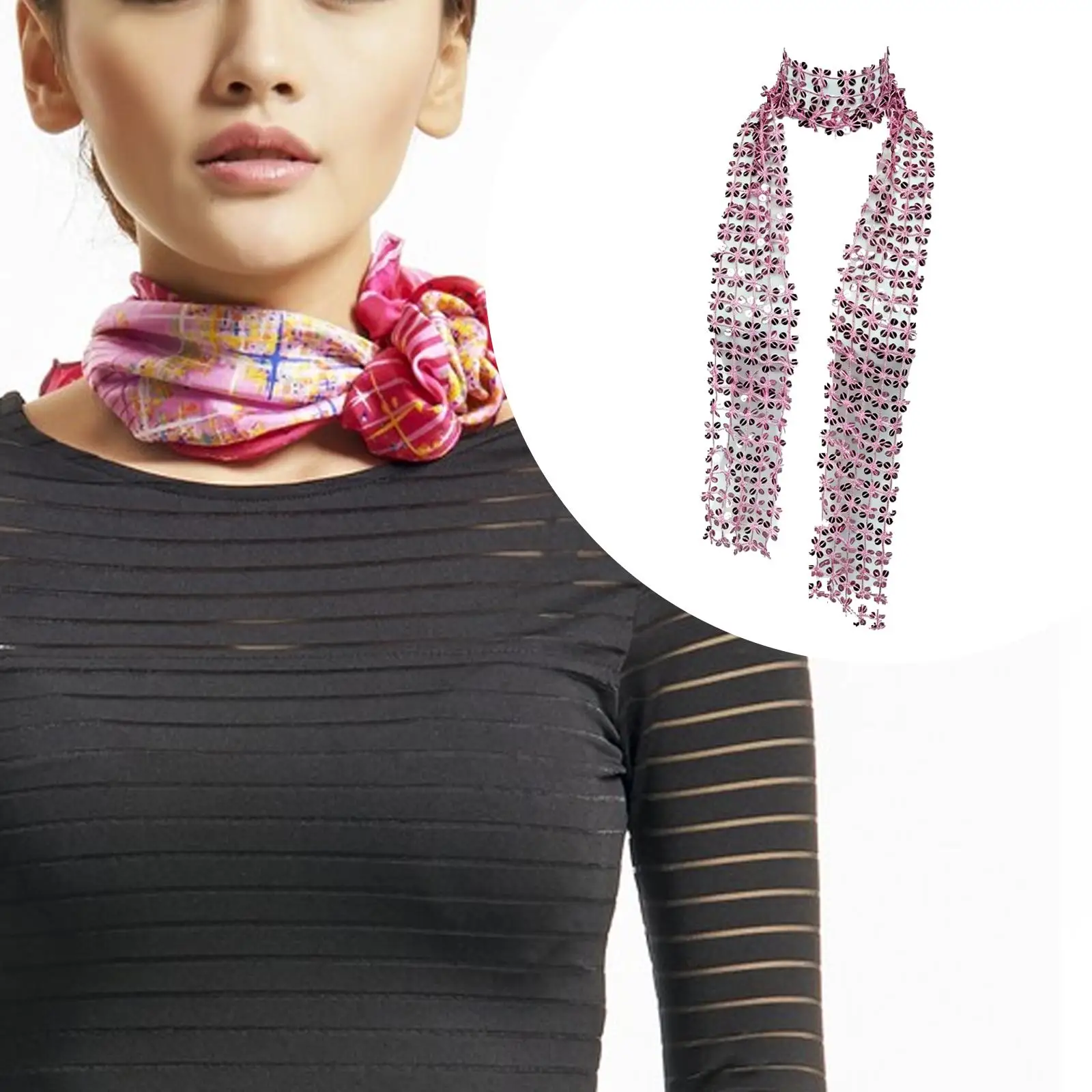 

Elegant Pink Sequin Scarf Versatile Polyester Neckerchief Fashion Accessory for Evening Prom Wedding