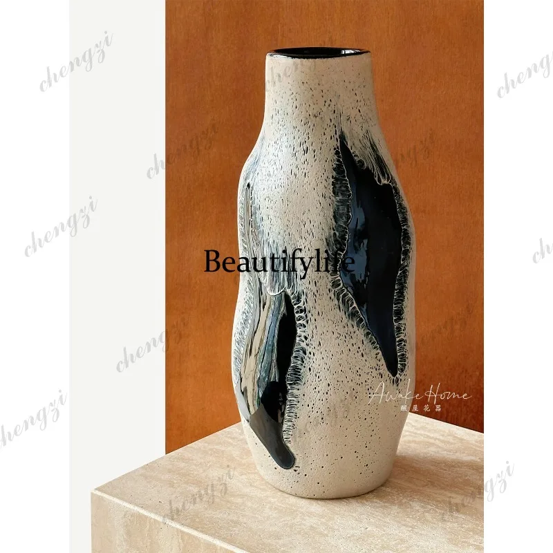 Art glazed glass vase Japanese-style new Chinese-style Zen-style high-end dry branch homestay tea room soft flower ware