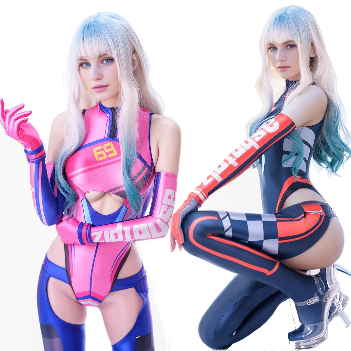 

Women Sexy Glossy Printing Smooth Stretch Sleeveless Jumpsuit Bodysuit Catsuit Outfit Suit Long Gloves Patchwork Diving Swimwear