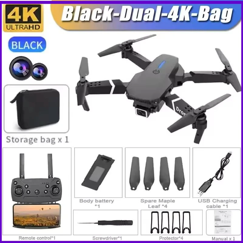 VEVLO 2026 Nouveau Drone E88 Pro avec Caméra HD 4K WiFi FPV, Quadricoptère RC Pliable, Maintien d'Altitude, Rotation 360° °   Mode sans tête Flips, cadeau pour les enfants
