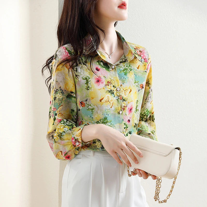 

Women's Fashionable New Long-Sleeved Shirt Casual Flower Print Print Single-Breasted Shirt Tops Spring Comfortable Button Shirts