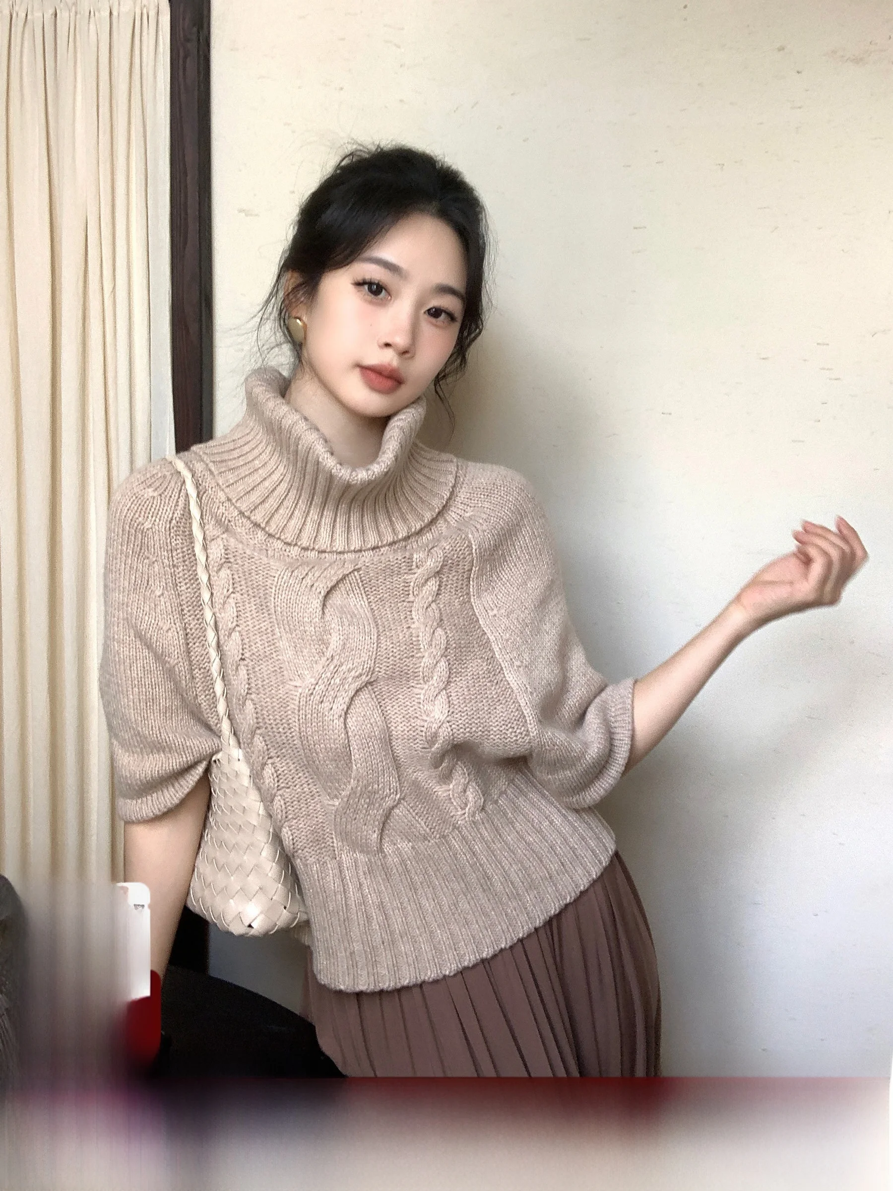 

Loose Fit High Ne Knitted Sweater Thi Needle Wool Pure Color Lazy Sle Faionable Women's Winter Pullover Top