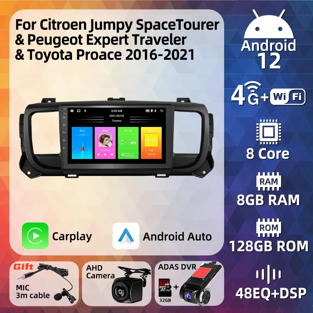 

Car Radio for Citroen Jumpy SpaceTourer for Peugeot Expert Traveler for Toyota Proace 2016 - 2021 2 Din Android Multimedia WiFi