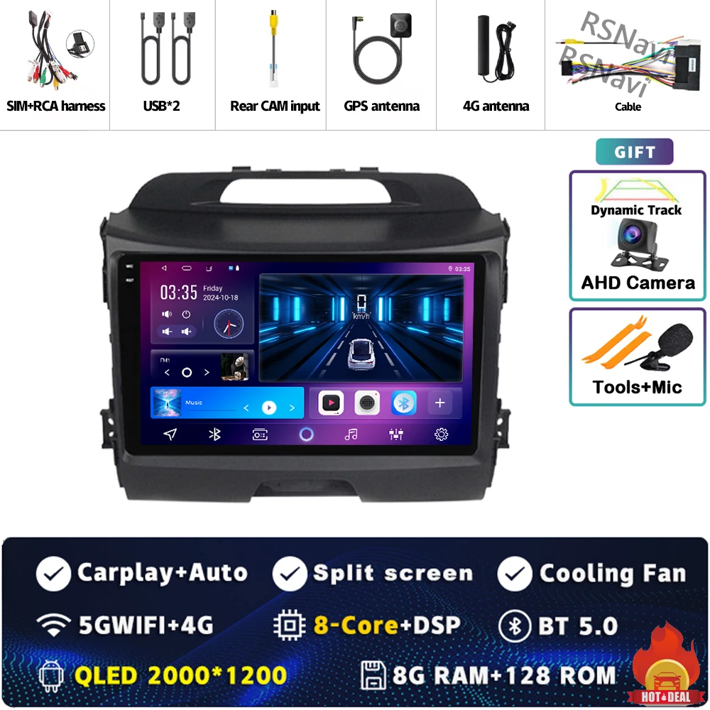Android 15 Voor Kia Sportage 3 SL 2010-2016 2K QLED Android Autoradio Multimedia Video Player GPS Stereo CarPlay 4G Head Unit