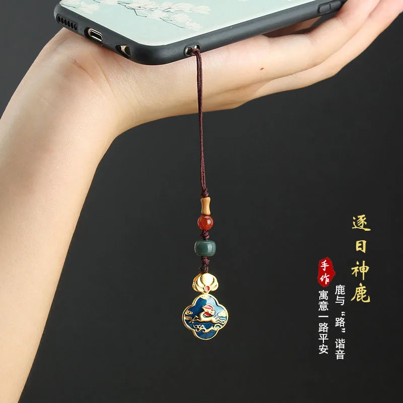 DIY accessories Retro Chinese style mobile phone chain sand gold Jingtai blue lotus pendant mobile phone lanyard creative gift U