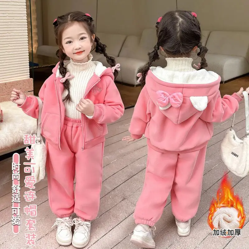 

Kawaii Hello Kitty Sanrio Children Cute Cartoon Warm Jacket Student Comfortable Hoodie Sportswear Trousers Gifts for Kids