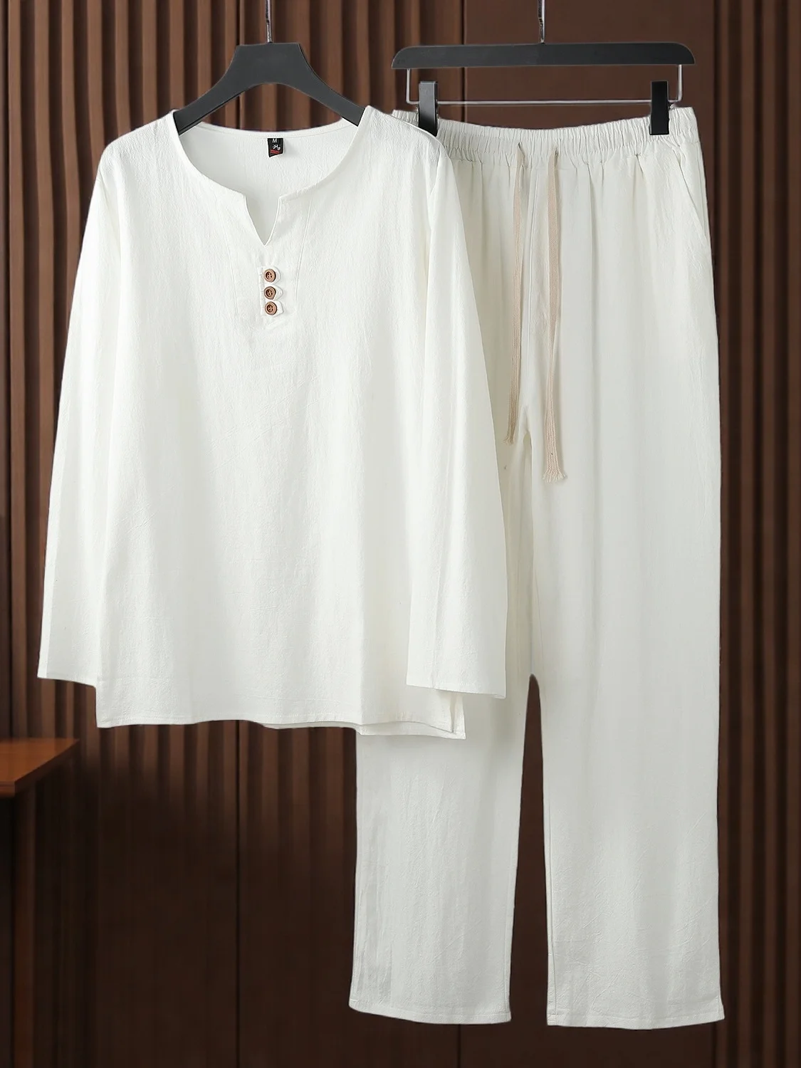 

Мужской повседневный комплект из хлопка и льна Long Sve, внутренняя одежда из двух предметов, верхняя одежда, весна-осень-зима, удобная дышащая футболка