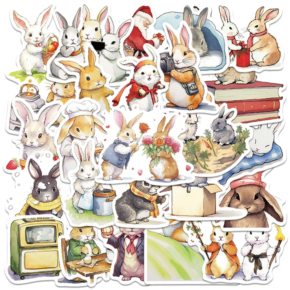 

50pcs Funny Cute Cartoon Aesthetic Bunny Rabbit Stickers Laptop Decals Luggage Guitar Phone Vinyl Waterproof Graffiti