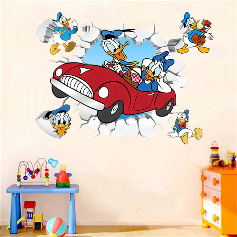 MINISO Cartoon Mickey Minnie Mouse Donald Duck Wall Stickers For Kids Room Baby Bedroom Wall Art Nursery Amusement Park Poste