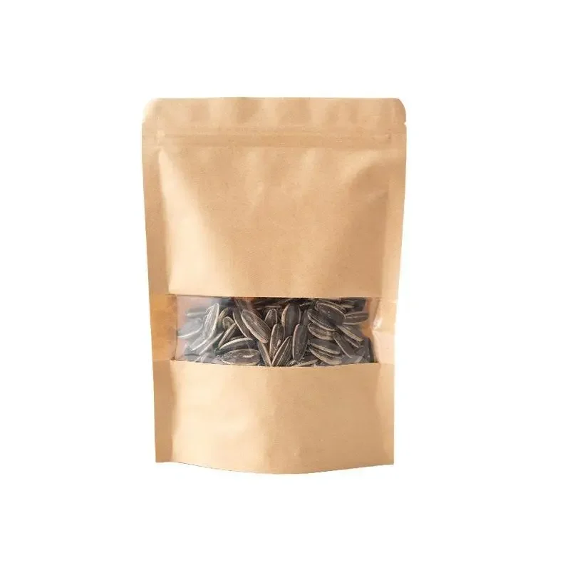 25/50 Stück Verpackungsbeutel mit Reißverschluss, Kraftpapier, mit Sichtfenster, zum Aufstellen, für Geschenke, Trockenfutter, Obst, Tee, selbstverschließende Beutel – Detail 5