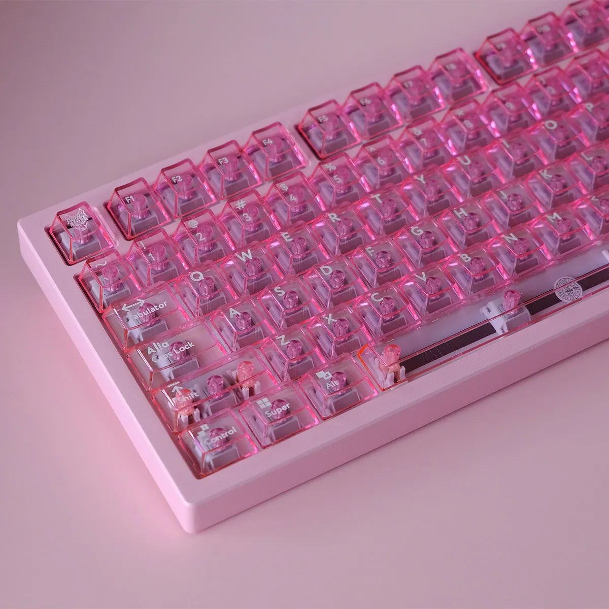 Pink Transparent PC Keycaps UV Pad Print Cherry Profile Crystal Clear Keycaps Set For MX Cherry Keyboard Multilingual Keycaps