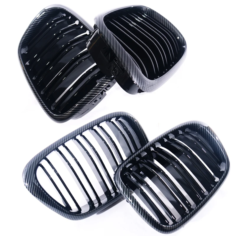 E39 5 Series 1997-2003 Grille Dual Slat Gloss Matt Black Half Carbon Fiber M Color Silver Frame Electroplating Car Accessory