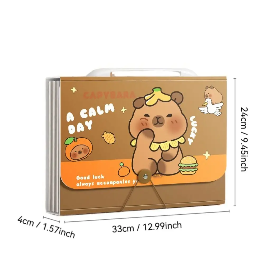 Cute Capybara A4 File Folder Large Capacity 13 Pockets File Organizer Waterproof Cartoon Document Bag