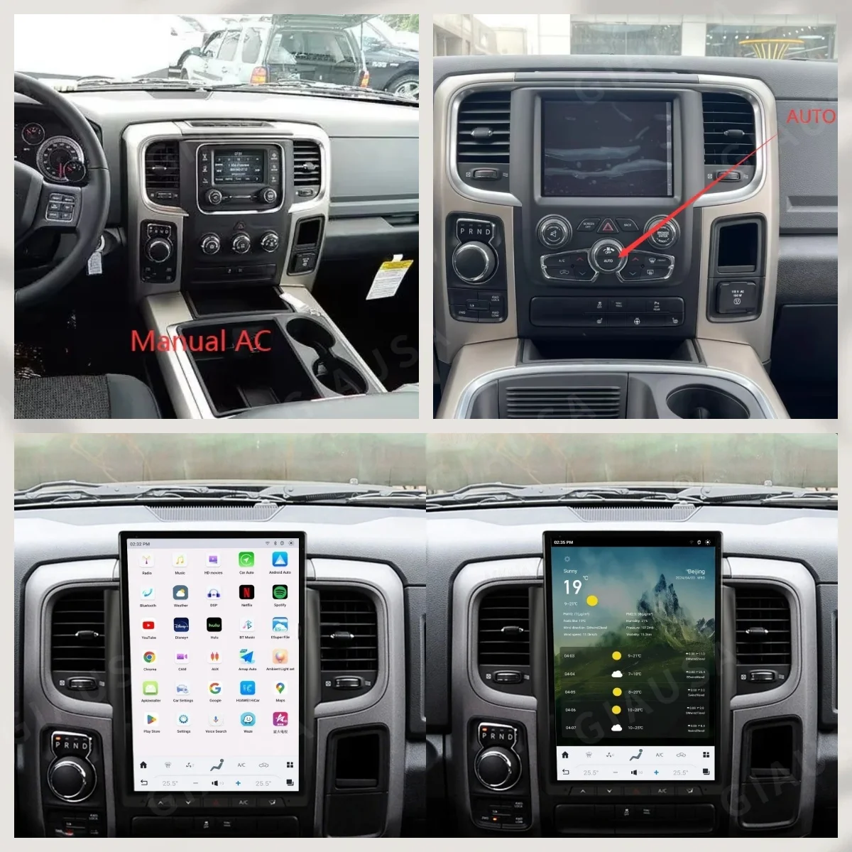 

14.4 Inch Touch screen For Dodge Ram 2013 - 2018 car Radio Multimedia stereo player, GPS Carplay Navigation Android 13 Head unit