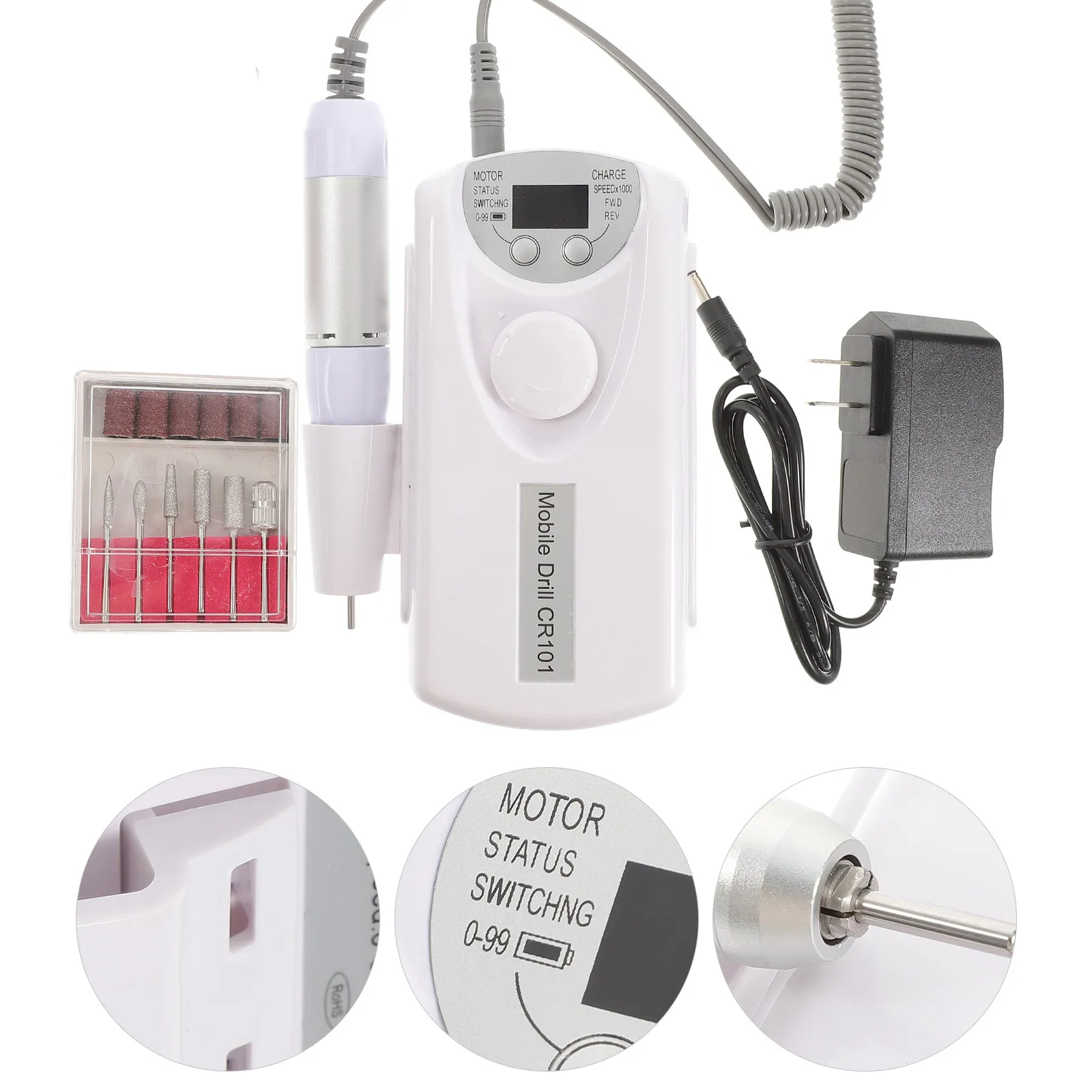 Kit di Strumenti per Unghie con Trapano Elettrico Bianco per Manicure e Lucidatura