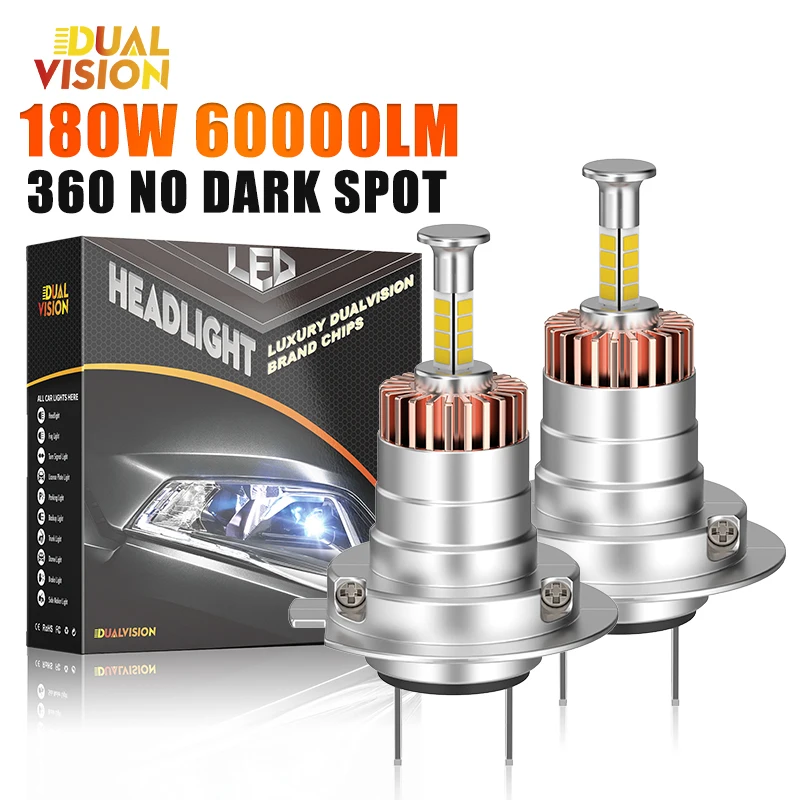 

360 H7 Светодиодные лампы для фар Мини Беспроводные 180 Вт 6000 К 4-х боковой чип CSP Для светодиодных автомобильных фар Автодиод 1:1 Turbo LED 12 В Автолампы