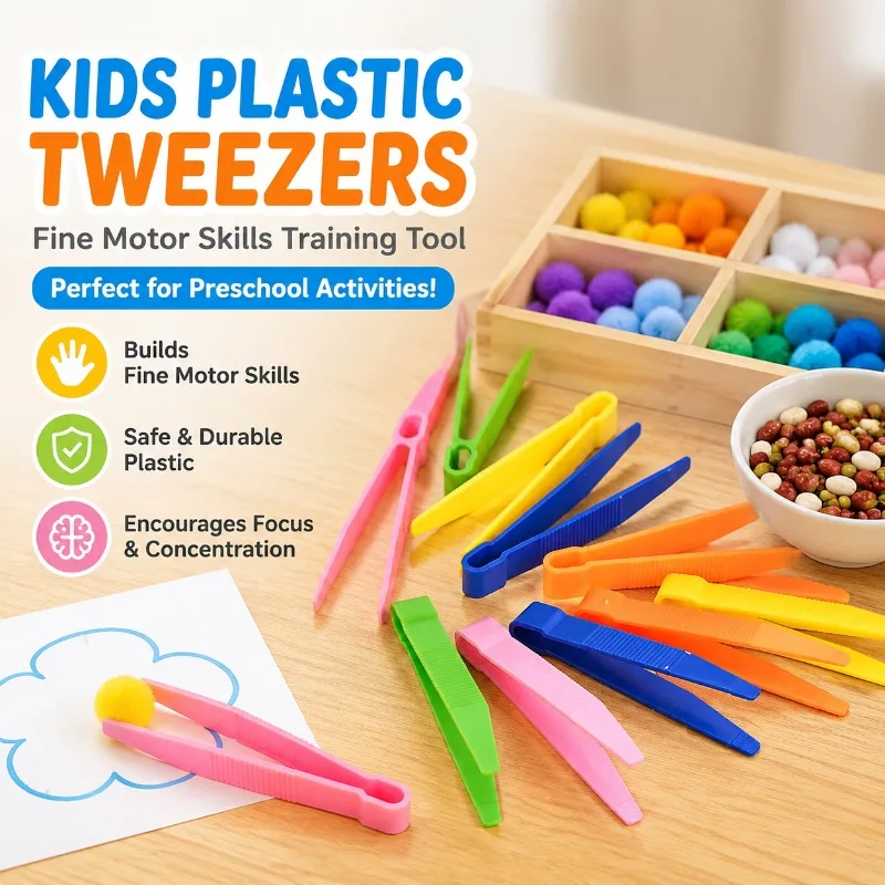 Kids Fine‑Tip Tweezers Fine Motor Skill Training Tool Kindergarten Handmade Plastic Clamp for Picking Pom‑pom Balls Beads