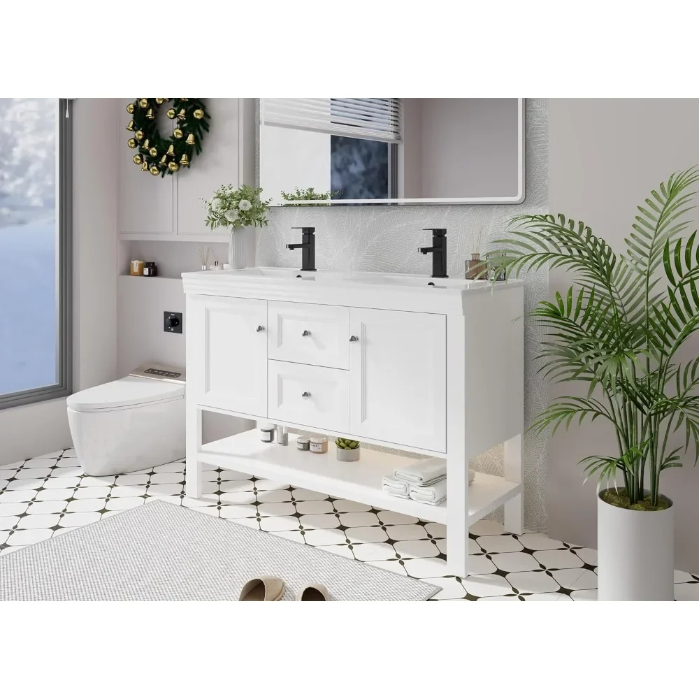 

48" Modern Painted Bathroom Vanity Sink Combo – with Wide Opening Storage Shelf & 2 Drawers