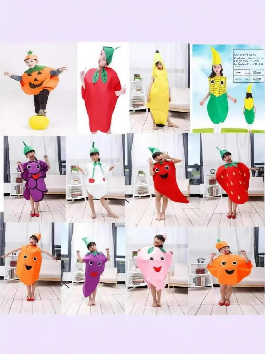 loween Stage Costume Children's Festival Performance Fruit Vegetable Performance Clothes Parent-Child Clothes Polyester