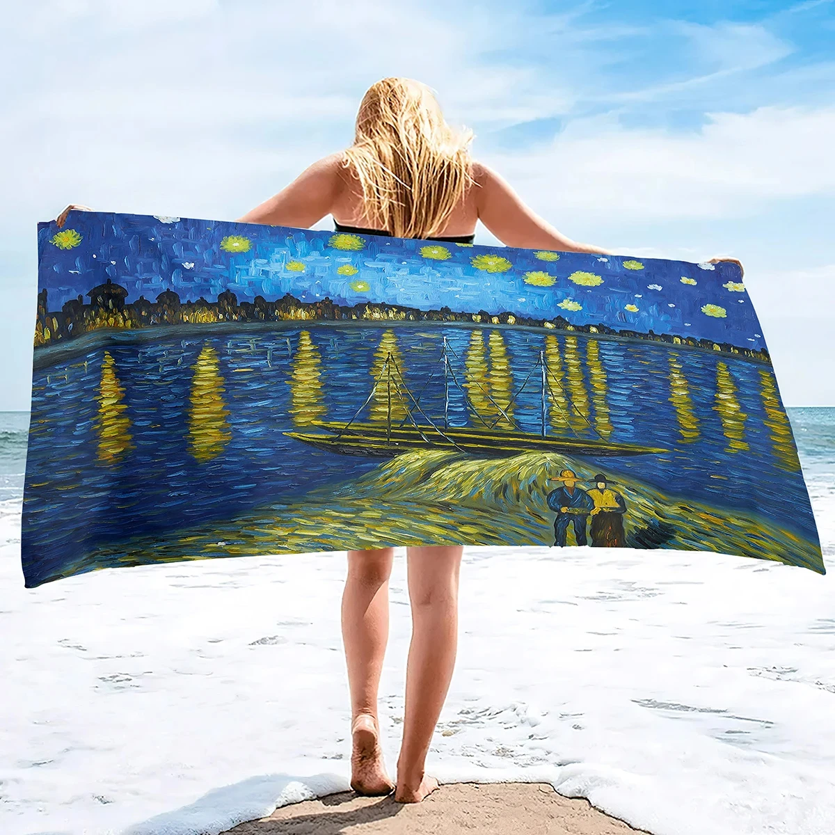 Van Gogh Starry Night Sand Free Beach Towels Absorbent Oversized Bath Towel Large Size Hand Towels for Swimming Bathroom Pool