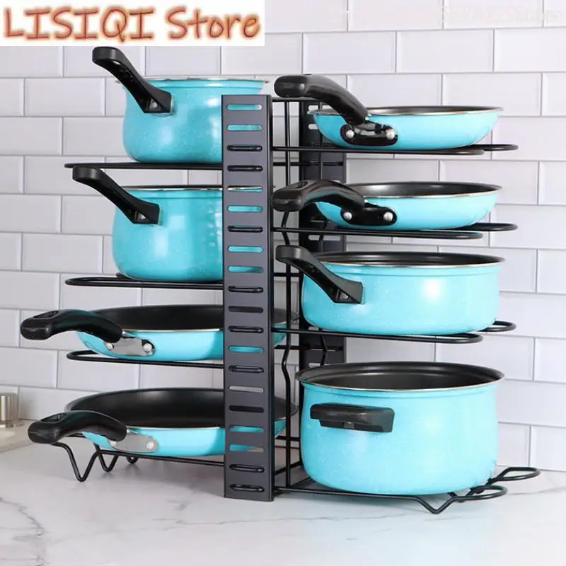 

2023 Pots Pans Organizer Rack Multi-layer Iron Wire Bilateral Pot Cover Storage Rack Pots Lids Storage Holder Kitchen Storage