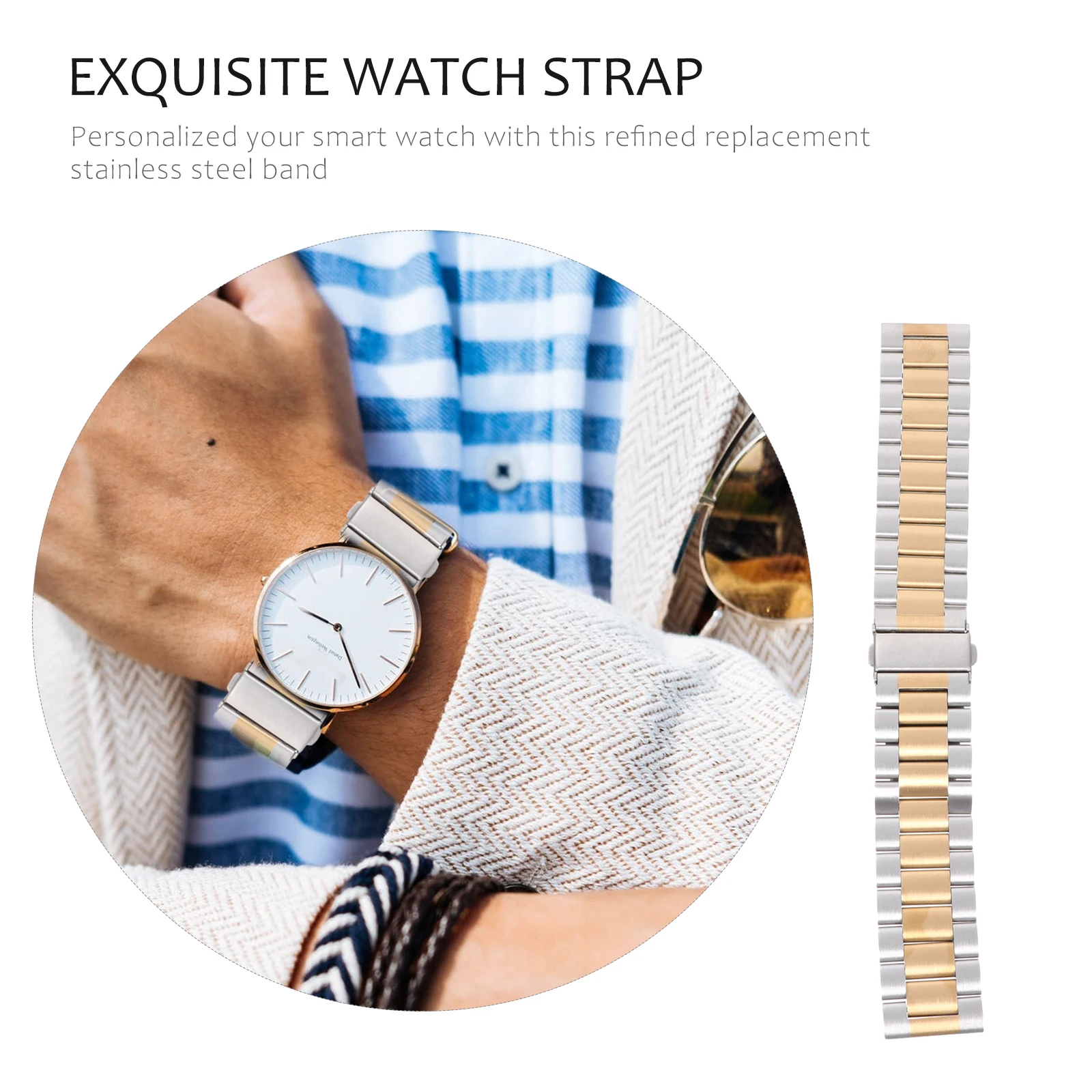 

S3 Three Bead Strap Solid Fit Watch Band Accessories Stainless Steel Durable Straps Bands