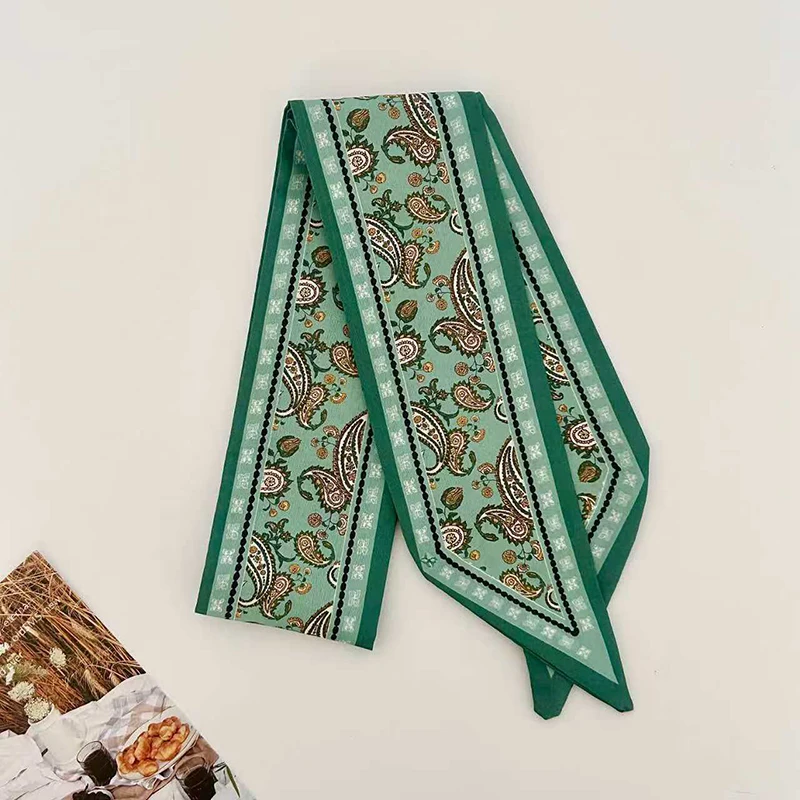 Woman Skinny Silk Scarf Long Hair Strip Silk Ribbon Small Neck Scarves Paisley Bag Handle Ribbon Kerchief Lady Tie 90Cm*6Cm image 4