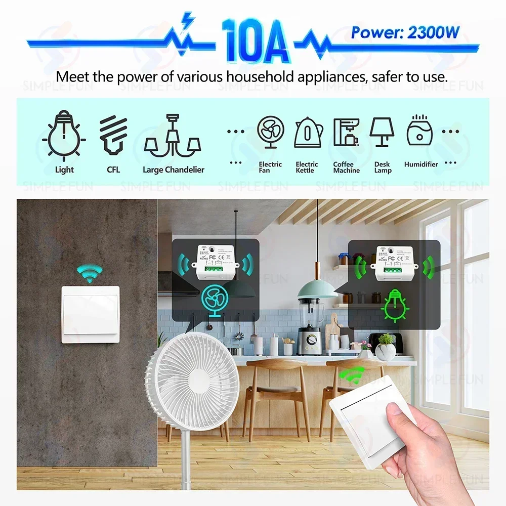 Mini 433MHz Smart Light Switch,50m Self Powered Wireless Wall Switch No Need Battery,110V 220V Mini RF Module,for Home Appliance