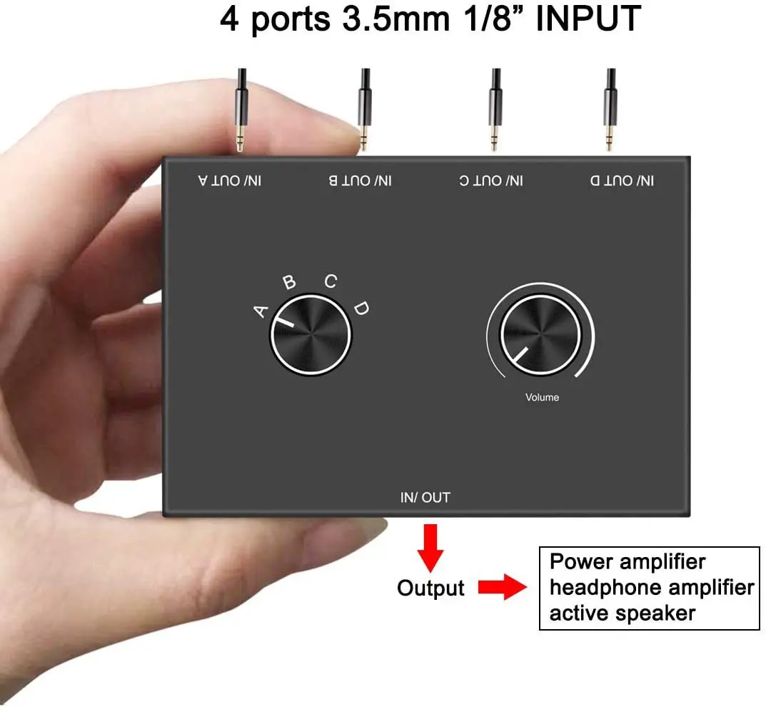 2Port/4Port Audio Switch Stereo Audio Switcher Splitter 3.5mm Mini Headphone Switcher 2x1/1x2 4x1/1x4 Bi-Directional Switcher