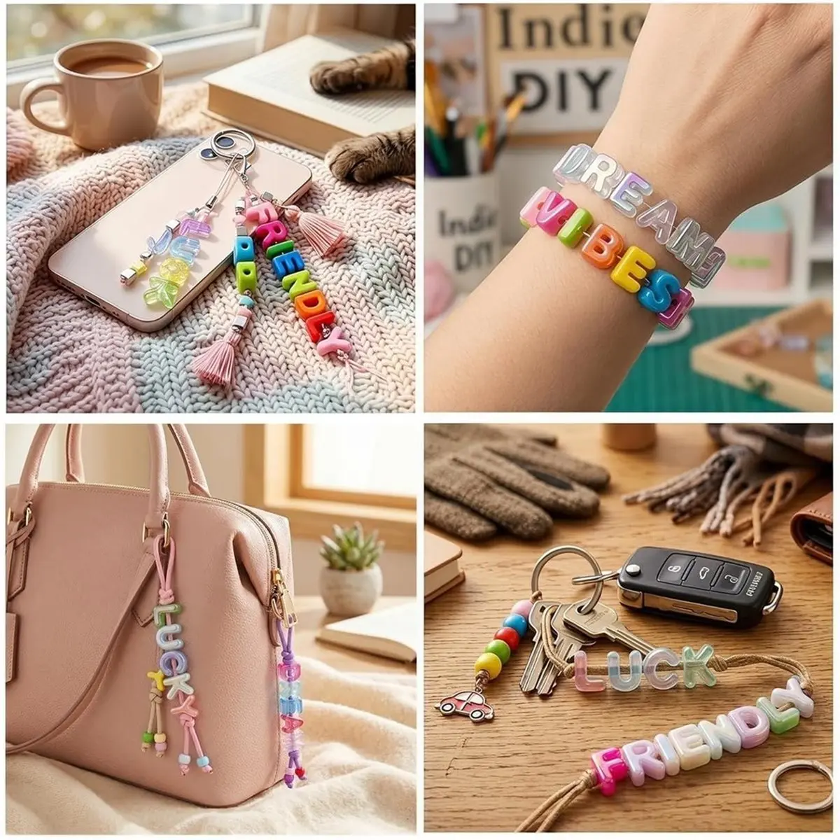 52PCS A-Z Letter Beads Horizontal Hole Acrylic DIY Alphabet BagCharm,Ideal for Bracelets,Keychains,Bag Charms Making DIY