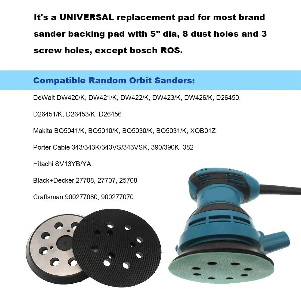 ABZC-5 Inch 8 Hole Hook And Loop Sander Pad,Replacement Sander Pad For DW421/K, DW423/K DW426