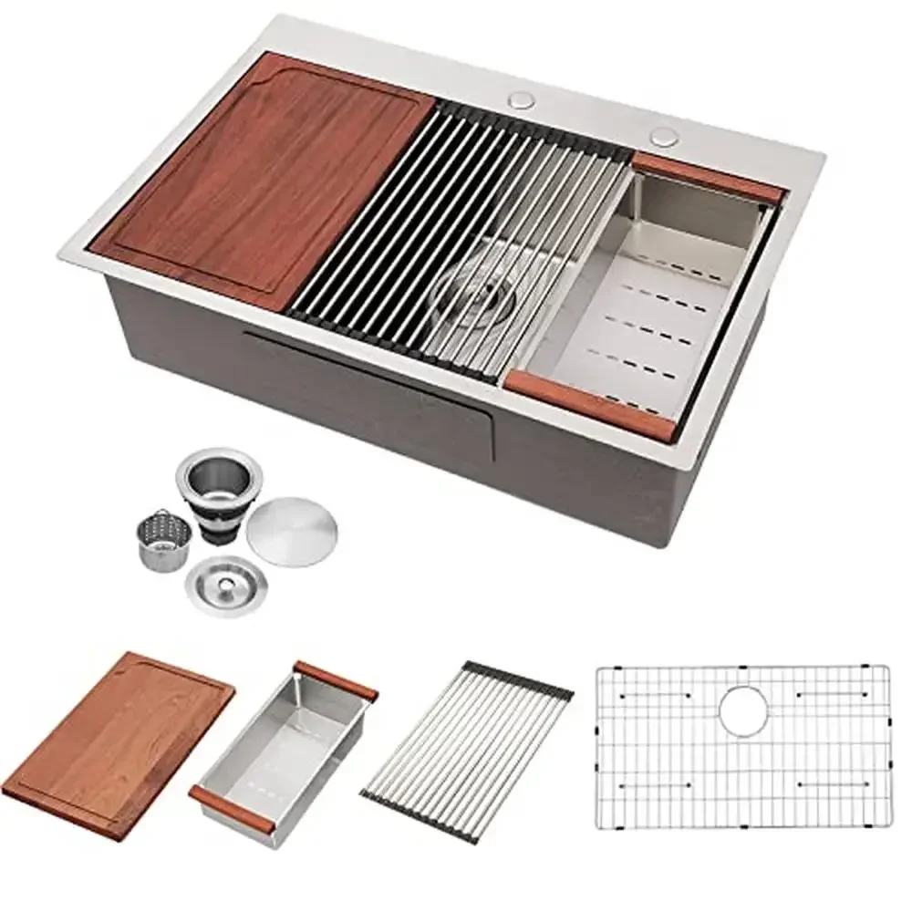 

30-дюймовая рабочая станция из нержавеющей стали, кухонная раковина, глубокая раковина с одной чашей и аксессуарами