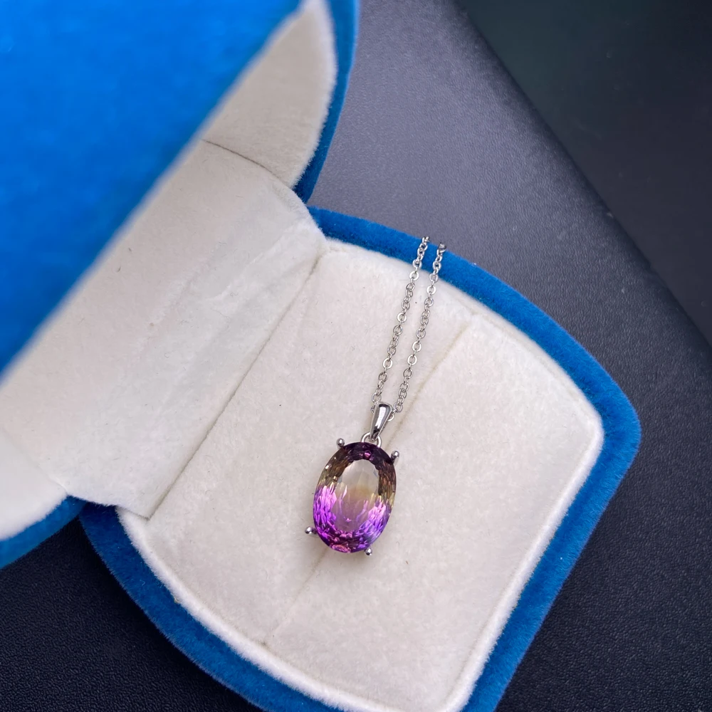 Trendy Ametrine Pendants 925 Sterling Silver Natural Topaz Citrine Amethyst Smoky Quartz 10*14mm for Women Party Birthday Gift