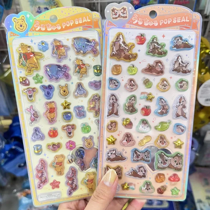 Adesivo de Cristal 3D Disney Chip e Dale, Adesivo Fofo de Desenho Animado Winnie The Pooh, Decoração para Capa de Celular, Brinquedo DIY para Meninas, Presente