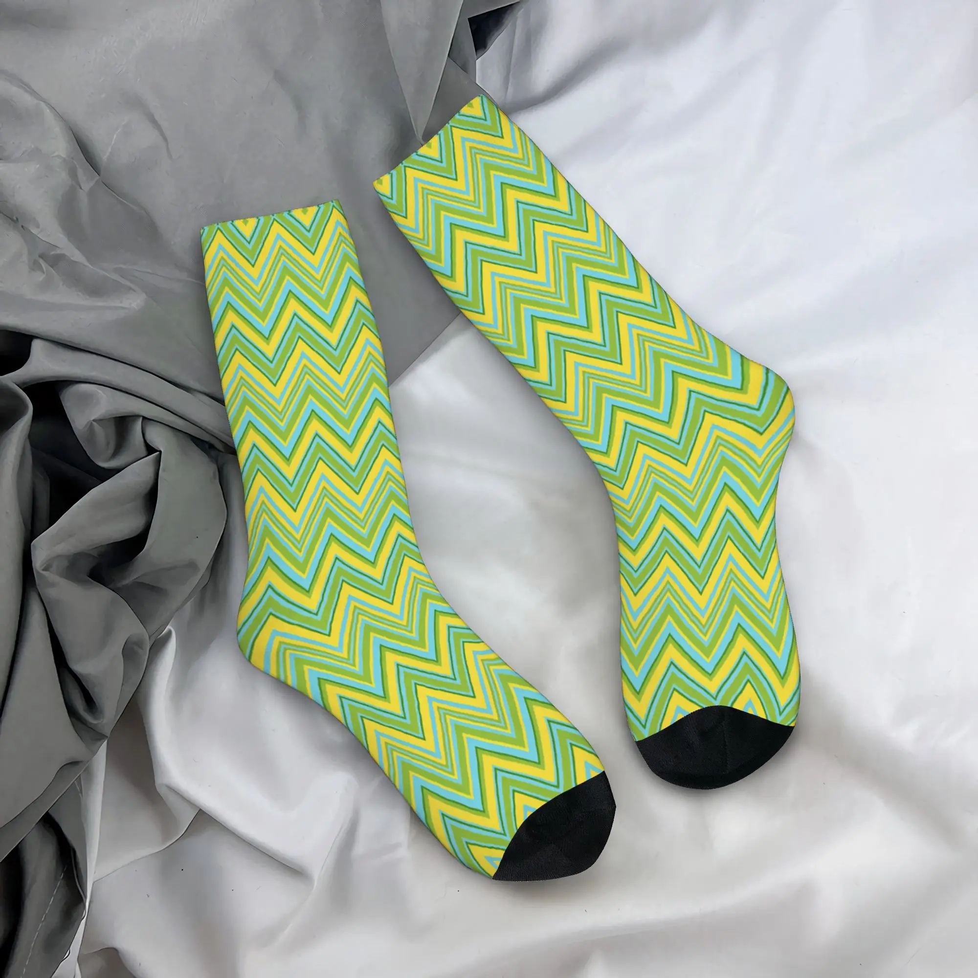 Bright Summer Chevron Zig Zag Dress Socks Men Women Warm Fashion Geometric  Crew Socks