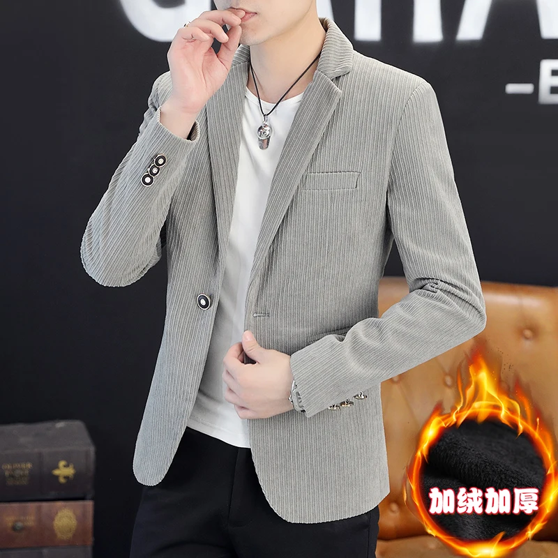 2024 Corduroy casual suit men\'s fashion handsome Korean suit men\'s fashion slim-fit casual all-in-one Korean plus fleece coat