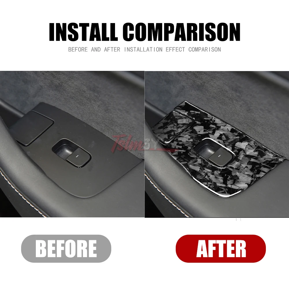 Forged Carbon Fiber Car Window Control Panel Switch Button Trim Cover for Tesla Model Y 3 2017-2022 Interior Decor Car Stickers