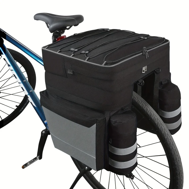 Bicycle Pannier Bags With Large Capacity, Waterproof Bicycle Rear Seat Carrier Trunk Bag With Reflective Trim, Multifunctional