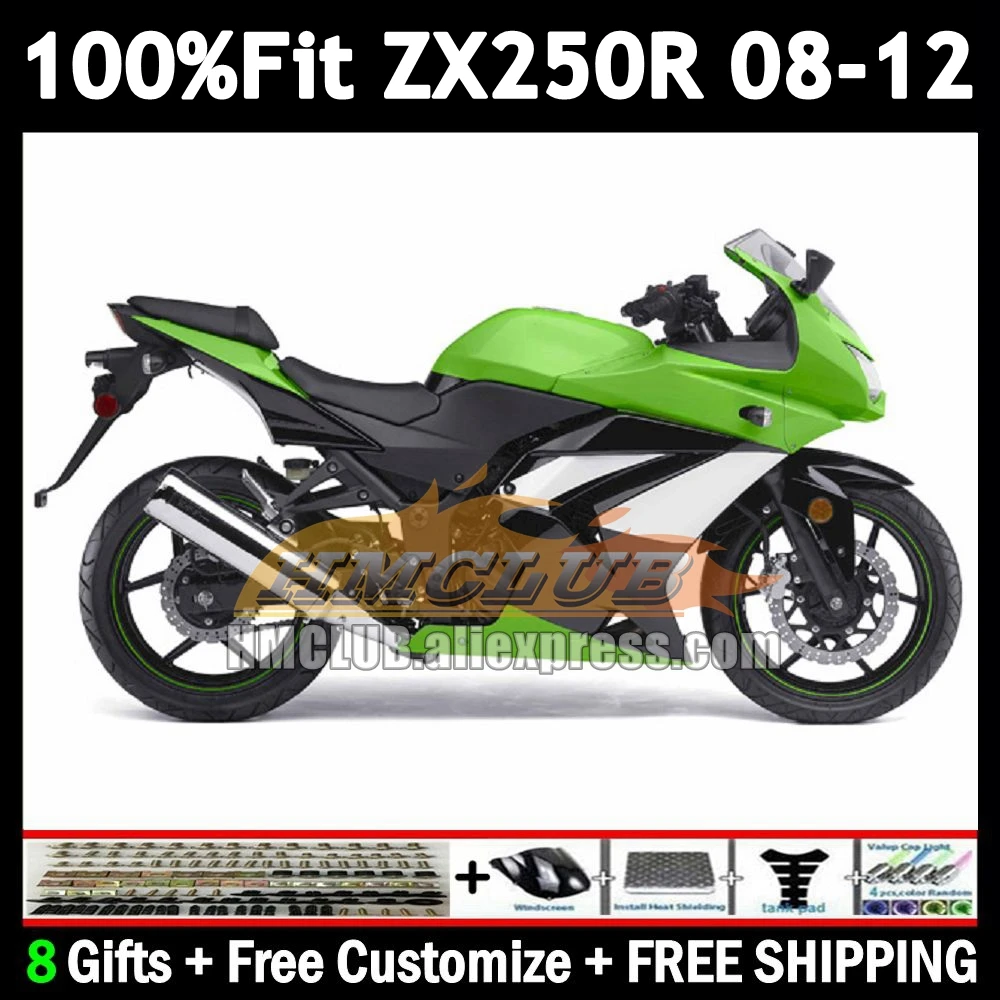 Green White OEM Body For KAWASAKI NINJA ZX EX 250 250R CC 2008 2009 2010 2011 2012 182No.0 EX250 ZX250R 08 09 10 11 12 Fairing