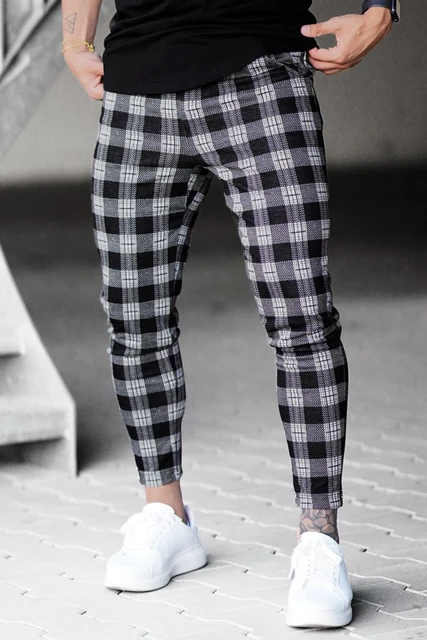 Fashion Street Wear High Stretchy Men s Chino Pants Plaid Slim Male s Business Casual Pants Pencial Checked Trousers Pantalone AliExpress