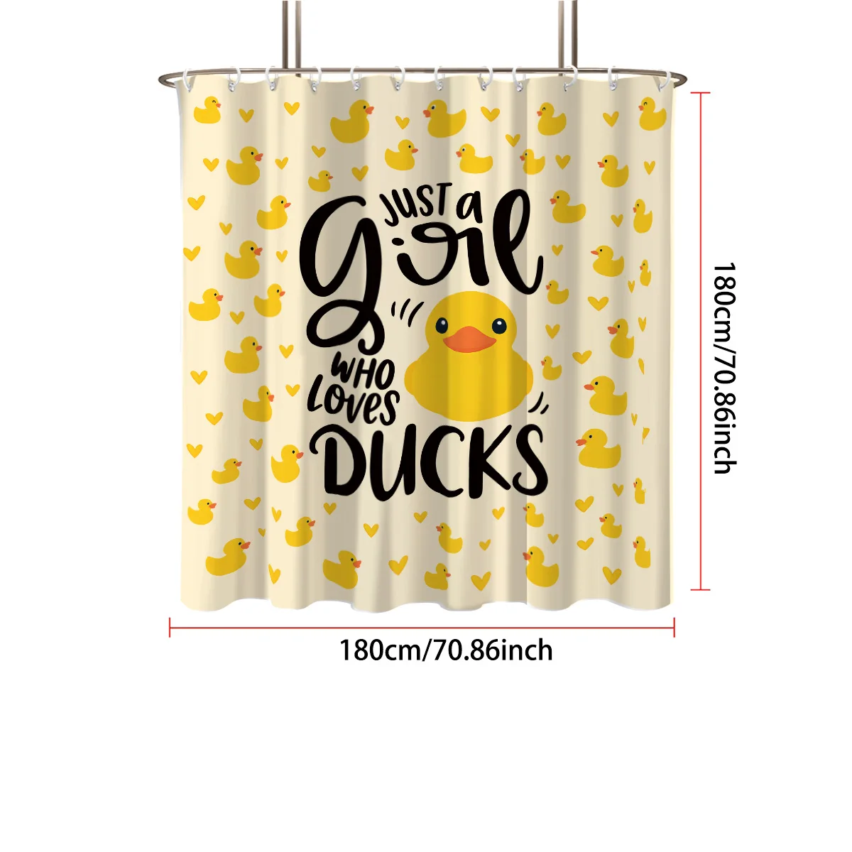1pc Cartoon Yellow Duck Print Waterproof Shower Curtain Partition Privacy Hanging Curtain with 12 Hook Multiple Sizes