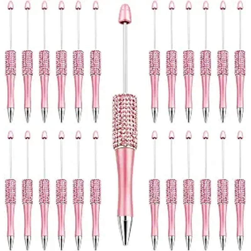 10/25PCS Sugar Diamond Beadable Pens Plastic Refillable Pens DIY Bead Ink Ballpoint Pen for Students Office School (No Ink)