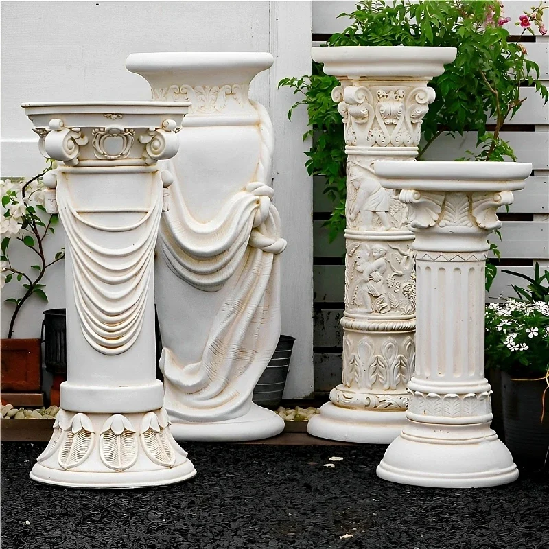 Roman column ornament flower stand wedding resin display table European edge table retro decorative plaster Roman column