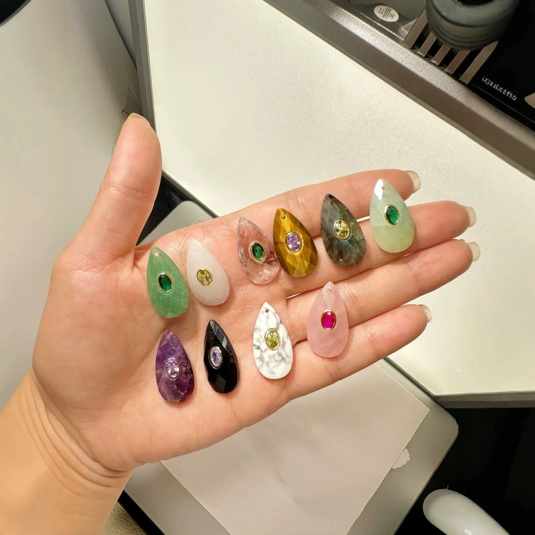 

3pcs/lot Jewelry Accessory Natural Stone Transparent Water Drop Shaped Pendant For Charms Earrings Mobile Phone Shell Bracelet